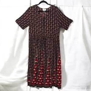Amanda Stewart Leisurewear Dress Large Paisley Print Rayon Casual Black Red Boho
